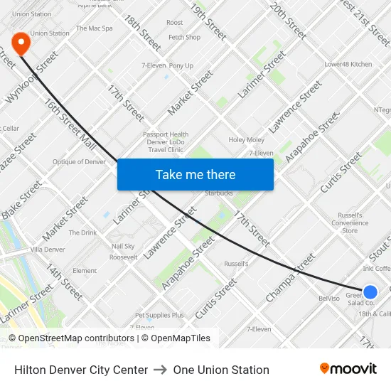 Hilton Denver City Center to One Union Station map