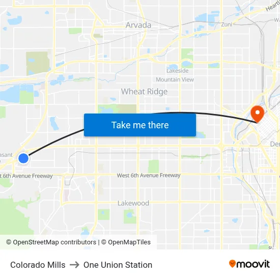 Colorado Mills to One Union Station map