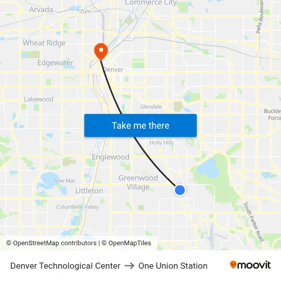 Denver Technological Center to One Union Station map