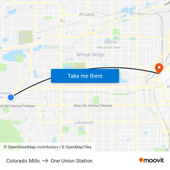 Colorado Mills to One Union Station map