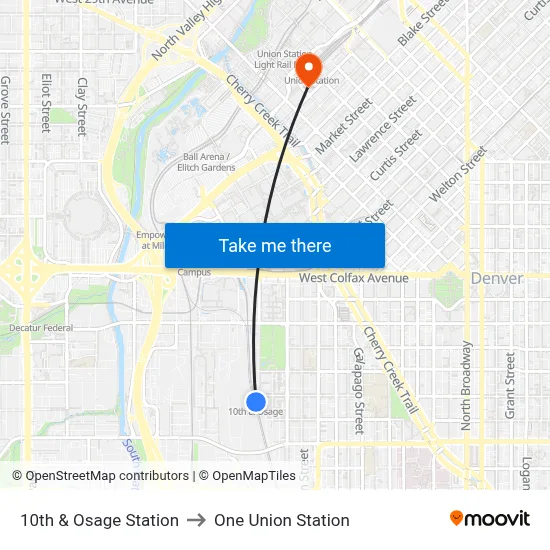 10th & Osage Station to One Union Station map