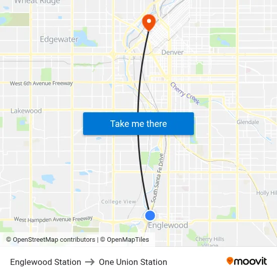 Englewood Station to One Union Station map