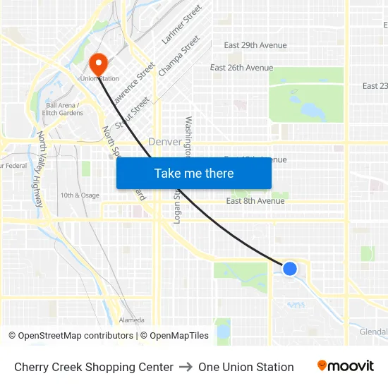 Cherry Creek Shopping Center to One Union Station map