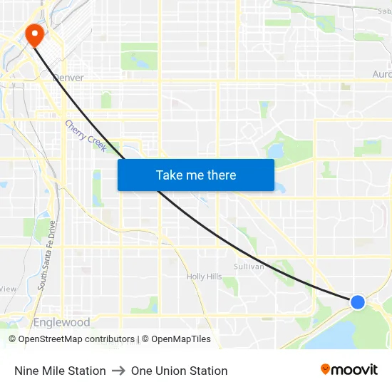 Nine Mile Station to One Union Station map