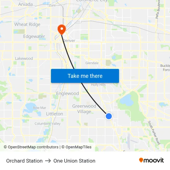 Orchard Station to One Union Station map
