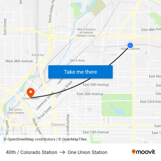 40th / Colorado Station to One Union Station map