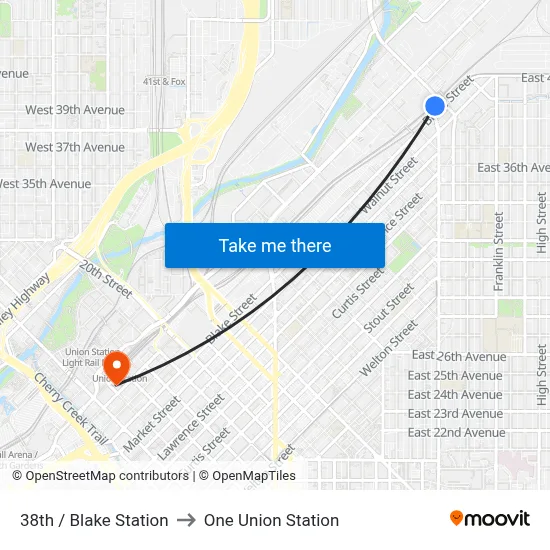 38th / Blake Station to One Union Station map