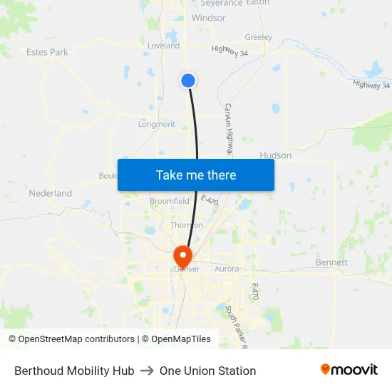 Berthoud Mobility Hub to One Union Station map