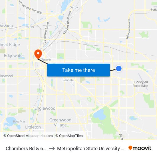 Chambers Rd & 6th Ave to Metropolitan State University Of Denver map