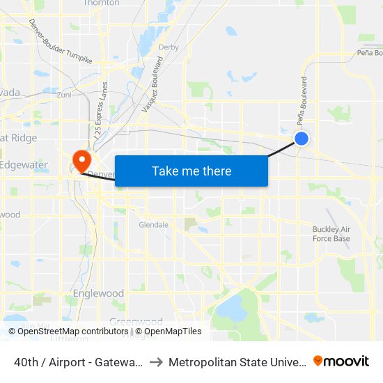 40th  / Airport - Gateway Park Station to Metropolitan State University Of Denver map