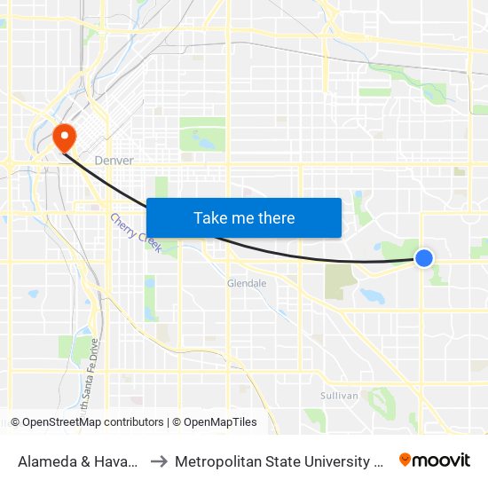 Alameda & Havana Pnr to Metropolitan State University Of Denver map