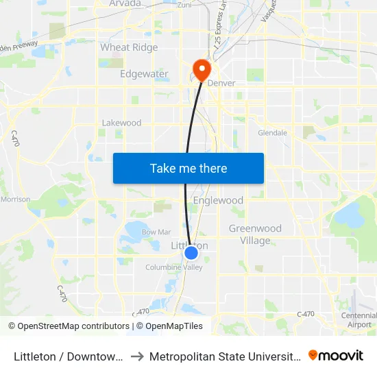 Littleton / Downtown Station to Metropolitan State University Of Denver map