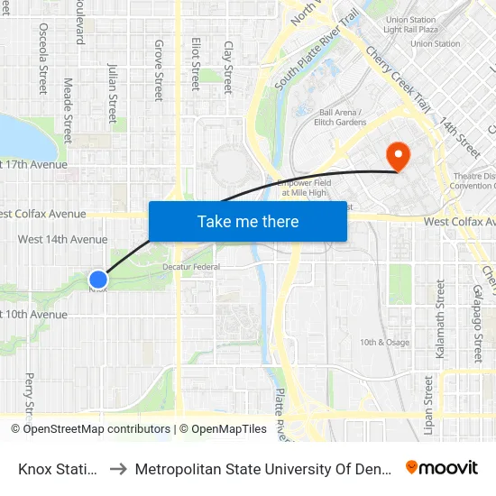 Knox Station to Metropolitan State University Of Denver map
