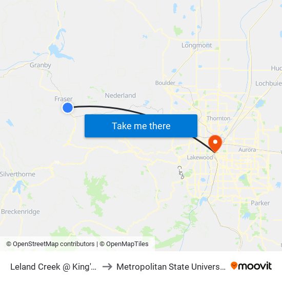 Leland Creek @ King's Crossing to Metropolitan State University Of Denver map