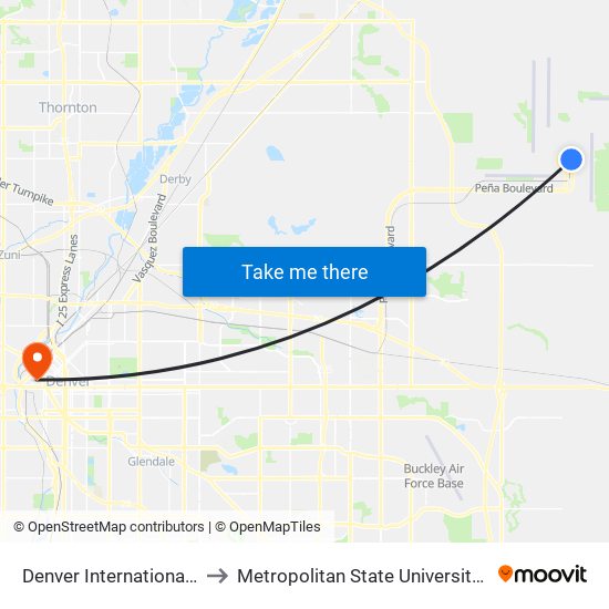 Denver International Airport to Metropolitan State University Of Denver map