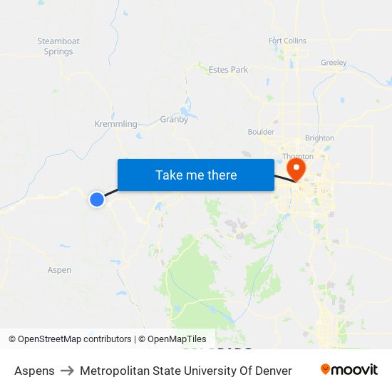 Aspens to Metropolitan State University Of Denver map