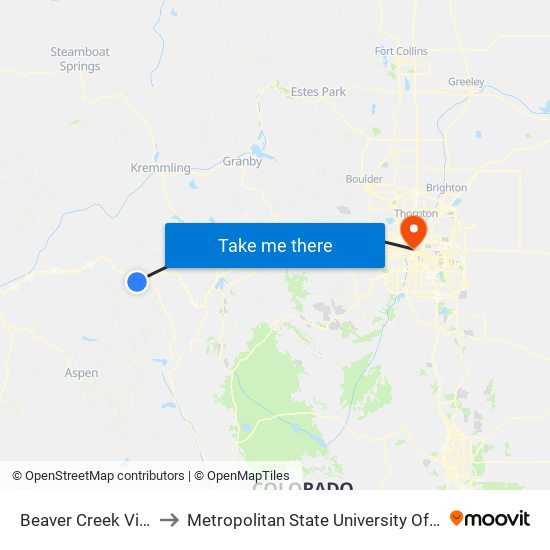 Beaver Creek Village to Metropolitan State University Of Denver map
