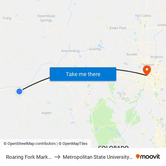 Roaring Fork Marketplace to Metropolitan State University Of Denver map