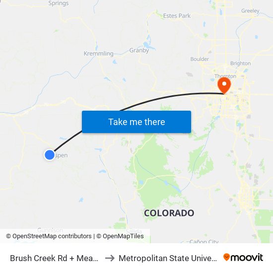 Brush Creek Rd + Meadow Rd Uphill to Metropolitan State University Of Denver map