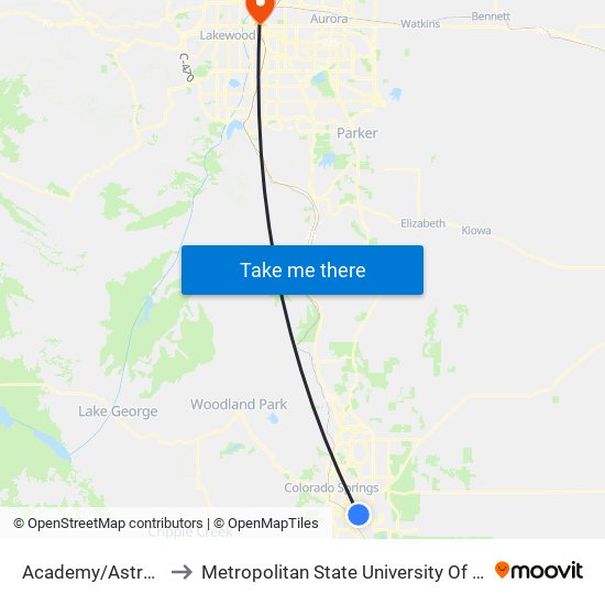 Academy/Astrozon to Metropolitan State University Of Denver map