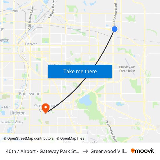 40th  / Airport - Gateway Park Station to Greenwood Village map
