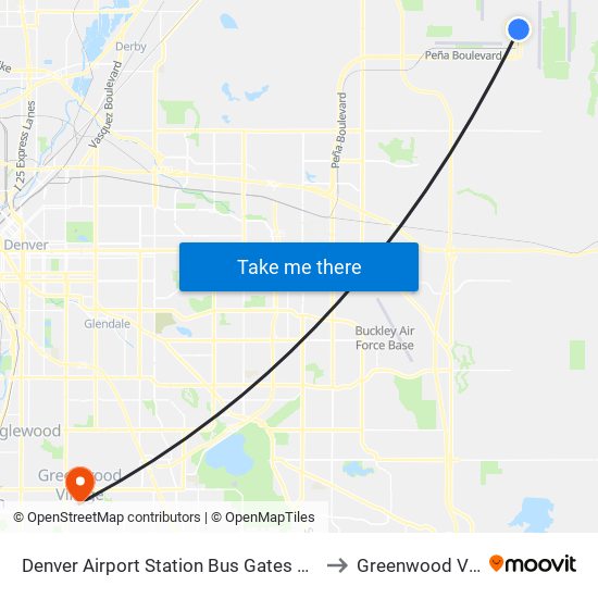 Denver Airport Station Bus Gates 6,7,8,9 & 10 to Greenwood Village map