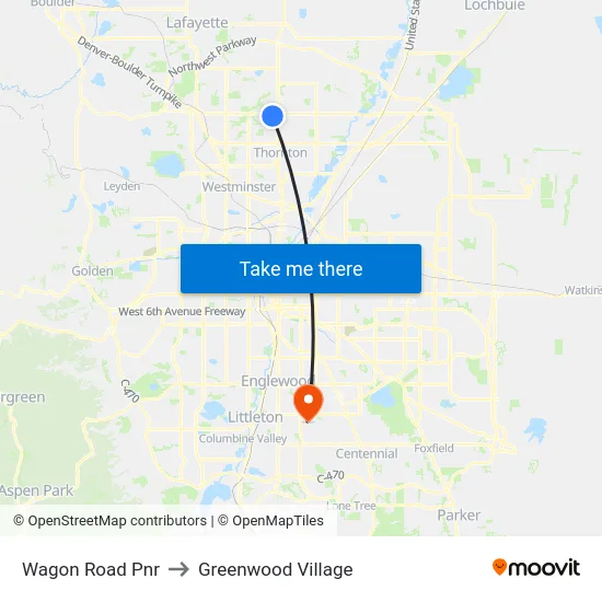 Wagon Road Pnr to Greenwood Village map