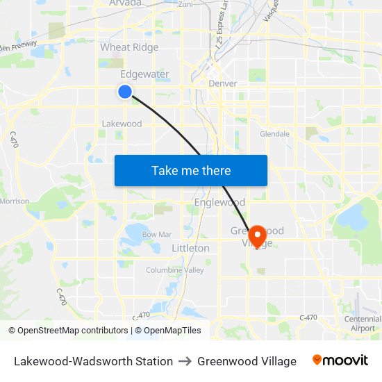 Lakewood-Wadsworth Station to Greenwood Village map