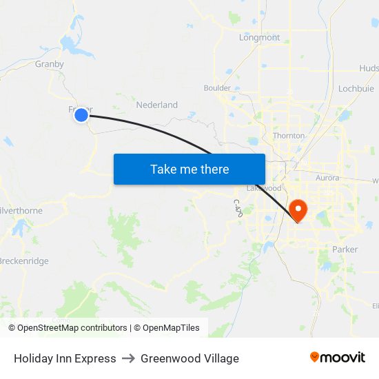 Holiday Inn Express to Greenwood Village map