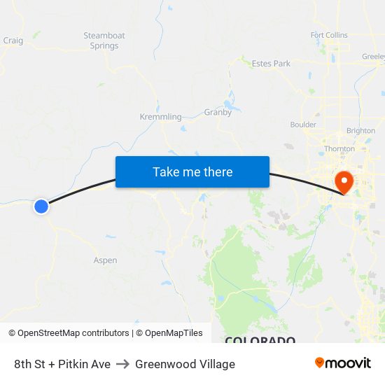 8th St + Pitkin Ave to Greenwood Village map