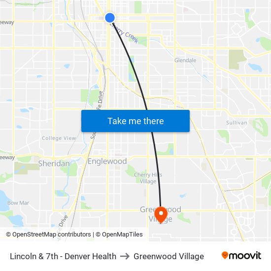 Lincoln & 7th - Denver Health to Greenwood Village map