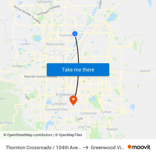 Thornton Crossroads / 104th Ave Station to Greenwood Village map