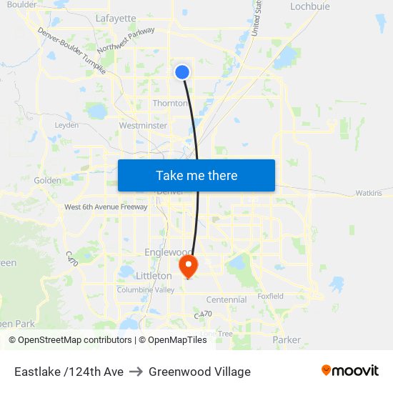 Eastlake /124th Ave to Greenwood Village map