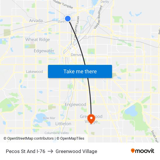 Pecos St And I-76 to Greenwood Village map