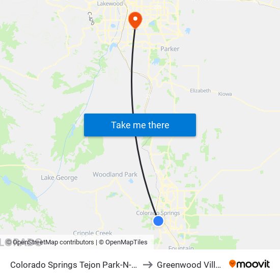 Colorado Springs Tejon Park-N-Ride to Greenwood Village map