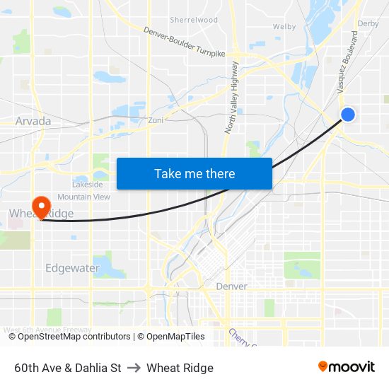 60th Ave & Dahlia St to Wheat Ridge map