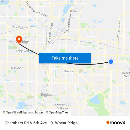 Chambers Rd & 6th Ave to Wheat Ridge map