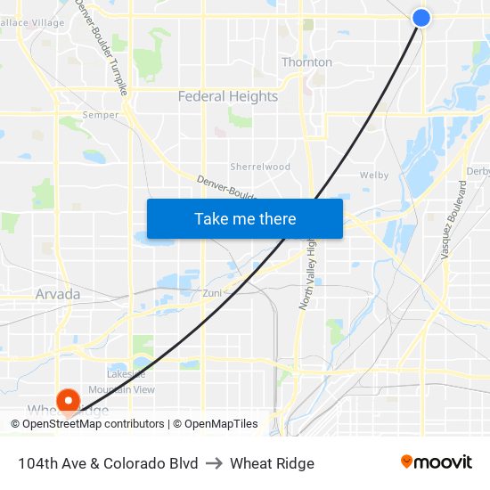 104th Ave & Colorado Blvd to Wheat Ridge map