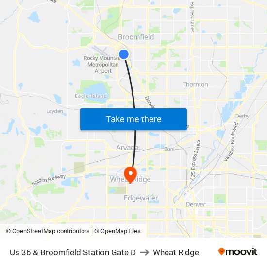 Us 36 & Broomfield Station Gate D to Wheat Ridge map