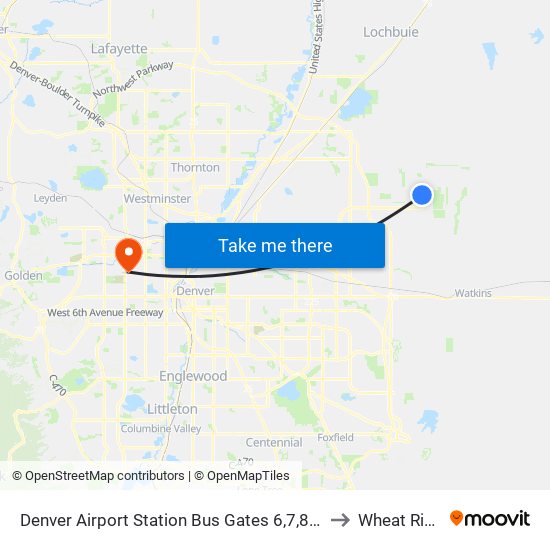 Denver Airport Station Bus Gates 6,7,8,9 & 10 to Wheat Ridge map