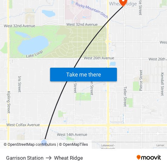 Garrison Station to Wheat Ridge map