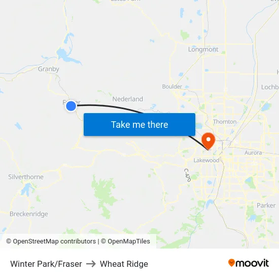 Winter Park/Fraser to Wheat Ridge map