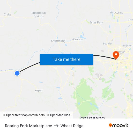 Roaring Fork Marketplace to Wheat Ridge map