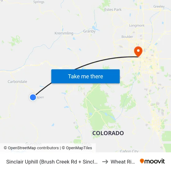 Sinclair Uphill (Brush Creek Rd + Sinclair Rd) to Wheat Ridge map