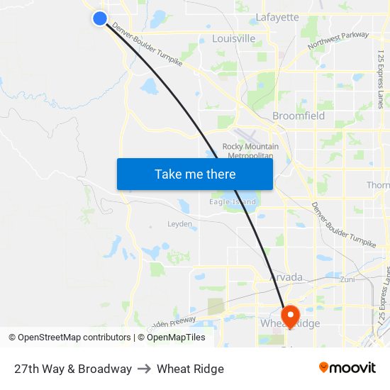 27th Way & Broadway to Wheat Ridge map