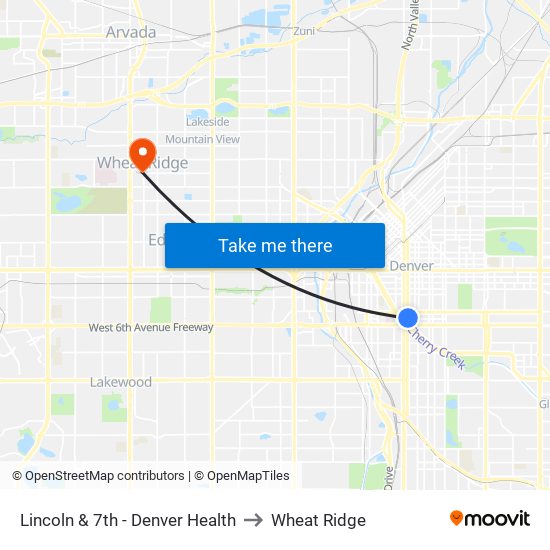 Lincoln & 7th - Denver Health to Wheat Ridge map