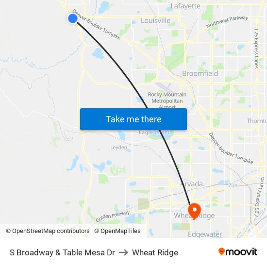 S Broadway & Table Mesa Dr to Wheat Ridge map