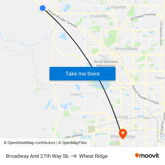 Broadway And 27th Way Sb to Wheat Ridge map
