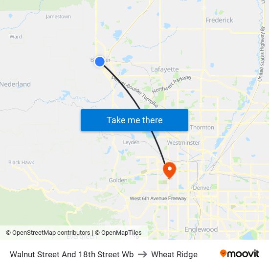 Walnut Street And 18th Street Wb to Wheat Ridge map
