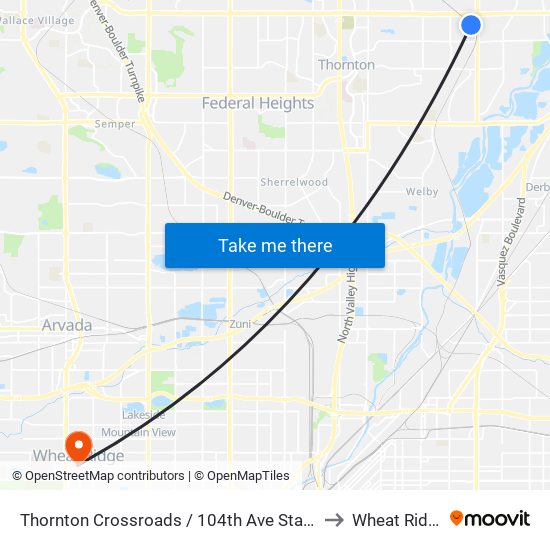 Thornton Crossroads / 104th Ave Station to Wheat Ridge map